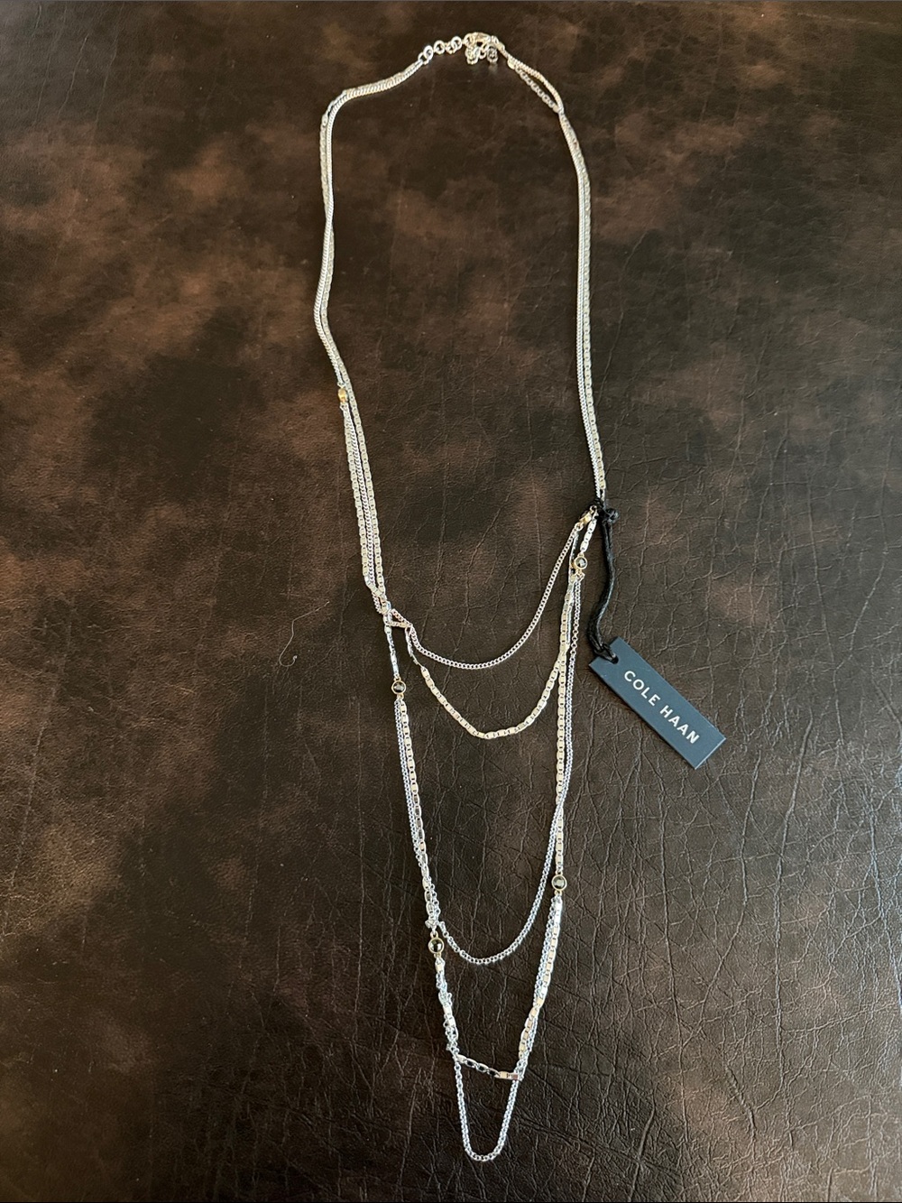 NWT Cole Haan Silver Tone Layered Chain Necklace